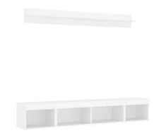 TV staliukas Sieninė TV sekcija su LED, 5 dalių, balta, apdirbta mediena