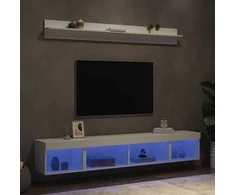 TV staliukas Sieninė TV sekcija su LED, 5 dalių, balta, apdirbta mediena