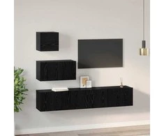 TV staliukas TV spintelių komplektas 3 pcs Juodas ąžuolas Apdirbta mediena