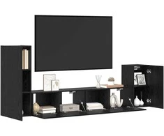 TV staliukas Sieninis televizoriaus stovas 3 pcs Juodas ąžuolas