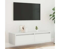 TV staliukas Televizoriaus spintelė su LED apšvietimu, balta, 100X35,5x25 cm