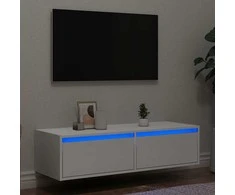 TV staliukas Televizoriaus spintelė su LED apšvietimu, balta, 100X35,5x25 cm