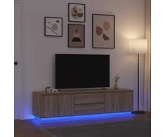 TV staliukas TV spintelė su LED lemputėmis, ąžuolo spalvos, 193,5x41x50 cm