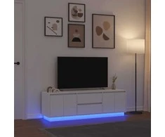 TV staliukas TV spintelė su LED lemputėmis, baltos spalvos, 160,5x41x50 cm