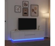 TV staliukas TV spintelė su LED lemputėmis, baltos spalvos, 193,5x41x50 cm