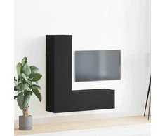 TV staliukas TV spintelių komplektas 3 pcs Juodas ąžuolas Apdirbta mediena