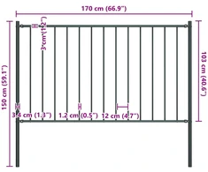 Tvoros plokštė su stulpais, antracito spalvos, 1,7x1m, plienas