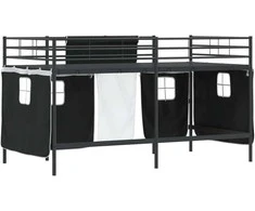Lova Vaikų palėpės lovos rėmas su užuolaidomis Juoda 80 x 200 cm