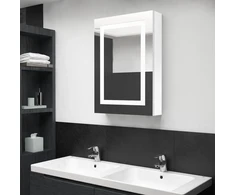 Veidrodinė vonios spintelė su LED, balta, 50x13x70cm, blizgi