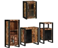 Vonios baldų rinkinys su lentyna 4 pcs Kieta atnaujinta mediena
