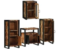 Vonios baldų rinkinys su lentyna 4 pcs Kieta atnaujinta mediena