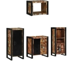 Vonios baldų rinkinys su stalčių 4 pcs Kietas atkurtas medis (Atnaujinta)