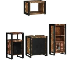 Vonios baldų rinkinys su stalčių 4 pcs Kietas atkurtas medis (Atnaujinta)