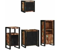 Vonios baldų rinkinys su stalčių 4 pcs Kietas atkurtas medis (Atnaujinta)