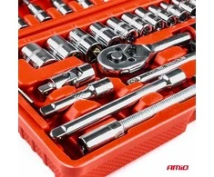 1/4" galvučių ir raktų rinkinys 46 vnt., Cr-V, AMIO-03136