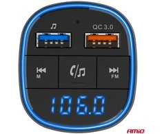 Automobilinis FM siųstuvas, 2×USB-A 12V 24V AMIO-04648