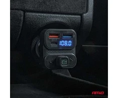 Automobilinis FM siųstuvas, 2×USB-A 1×USB-C 12V 24V AMIO-04649