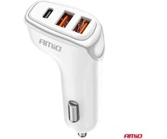 Automobilinis įkroviklis 2x USB-A + USB-C 38W 12/24V AMiO-03886