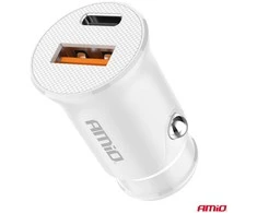 Automobilinis įkroviklis USB-A + USB-C 20W 12/24V AMiO-03877