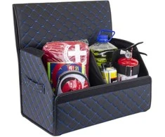 Bagažinės daiktadėžė EVAtech ECO M 30x30x50 cm - juoda / juodi kraštai / mėlynos siūlės / juodas vidus