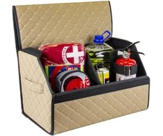 Bagažinės daiktadėžė EVAtech ECO M 30x30x50 cm - smėlio / juodi kraštai / smėlio siūlės / juodas vidus