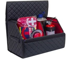 Bagažinės daiktadėžė EVAtech ECO M 30x30x50 cm - juoda / juodi kraštai / juodos siūlės / raudonas vidus