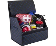 Bagažinės daiktadėžė EVAtech ECO S 30x30x35 cm - juoda / juodi kraštai / mėlynos siūlės / juodas vidus