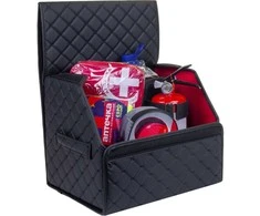 Bagažinės daiktadėžė EVAtech ECO S 30x30x35 cm - juoda / juodi kraštai / juodos siūlės / raudonas vidus