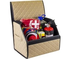 Bagažinės daiktadėžė EVAtech ECO S 30x30x35 cm - smėlio / juodi kraštai / smėlio siūlės / juodas vidus