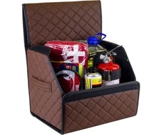 Bagažinės daiktadėžė EVAtech ECO S 30x30x35 cm - ruda / juodi kraštai / rudos siūlės / juodas vidus