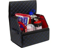 Bagažinės daiktadėžė EVAtech ECO S 30x30x35 cm - juoda / juodi kraštai / mėlynos siūlės / raudonas vidus