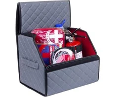 Bagažinės daiktadėžė EVAtech ECO S 30x30x35 cm - pilka / juodi kraštai / pilkos siūlės / raudonas vidus