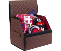 Bagažinės daiktadėžė EVAtech ECO S 30x30x35 cm - ruda / juodi kraštai / rudos siūlės / raudonas vidus