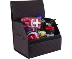 Bagažinės daiktadėžė EVAtech ECO S 30x30x35 cm - juoda / juodi kraštai / raudonos siūlės / juodas vidus