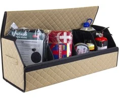 Bagažinės daiktadėžė EVAtech ECO XL 30x30x80 cm - smėlio / juodi kraštai / smėlio siūlės / juodas vidus