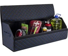 Bagažinės daiktadėžė EVAtech ECO XL 30x30x80 cm - juoda / juodi kraštai / mėlynos siūlės / juodas vidus