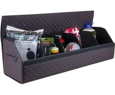 Bagažinės daiktadėžė EVAtech ECO XXL 30x30x100 cm - juoda / juodi kraštai / raudonos siūlės / juodas vidus