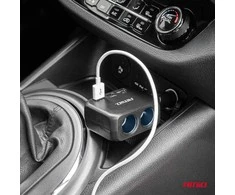 Dviejų lizdų cigarečių uždegiklio prailgintojas su įkrovikliu 2×USB-A + USB-C 12/24V 100W 180° AMIO-04357