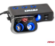 Dvigubas automobilio maitinimo lizdas 2x USB + 1x USB-C 12/24V, max 200W, AMIO-04173