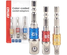 Galvučių adapterių suktuvui rinkinys, 1/4" / 3/8" / 1/2", 3 vnt., AMIO-04936