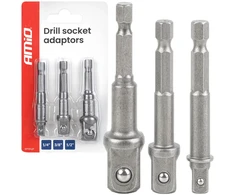 Galvučių adapterių suktuvui rinkinys, 1/4" HEX, 1/4" / 3/8" / 1/2", 3 vnt., AMIO-04933