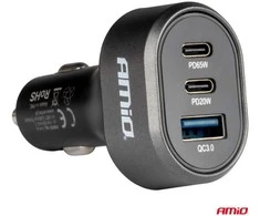 Greitas automobilinis įkroviklis QC 3.0 PD 65W + PD 20W AMIO-04177