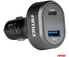 Greito įkrovimo automobilinis įkroviklis su įtampos LED ekranu 3.0 PD 30W AMiO-04178