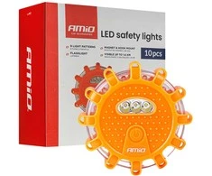 LED avarinės lempos su žibintuvėlio funkcija 12SMD+3SMD, rinkinys 10 vnt. AMIO-04672