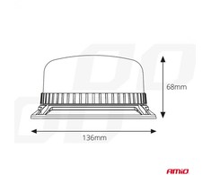 LED įspėjamoji lempa 36 LED su varžtais R65 R10 12V 24V W03b AMIO-02296
