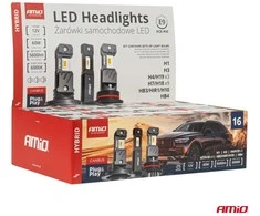 LED žibintų lempučių rinkinys 16 vnt., Hybrid series H1 H3 H4 H7 HB3 HB4 6000K Canbus, AMIO-04120