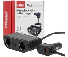 Lizdo skirstytuvas 12/24V su USB-C USB-A QC3.0 PD3.0 120W AMIO-04837