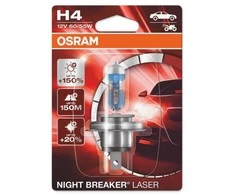 OSRAM Automobilinė lemputė NIGHT BREAKER LASER +150% H4 60/55W 12V P43T 1vnt