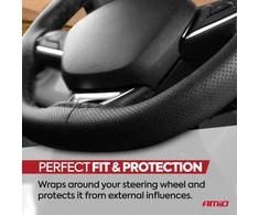Amio Perforuotas vairo užvalkalas su adata ir siūlais 38–39 cm - juoda / juodos siūlės