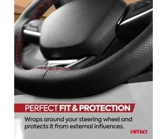 Amio Perforuotas vairo užvalkalas su adata ir siūlais 38–39 cm - juoda / raudonos siūlės